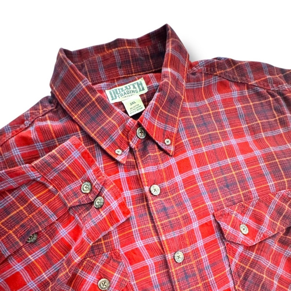 Duluth Trading Co Mens XXL Red‎ Flannel Button Up Plaid Long Sleeve outdoors